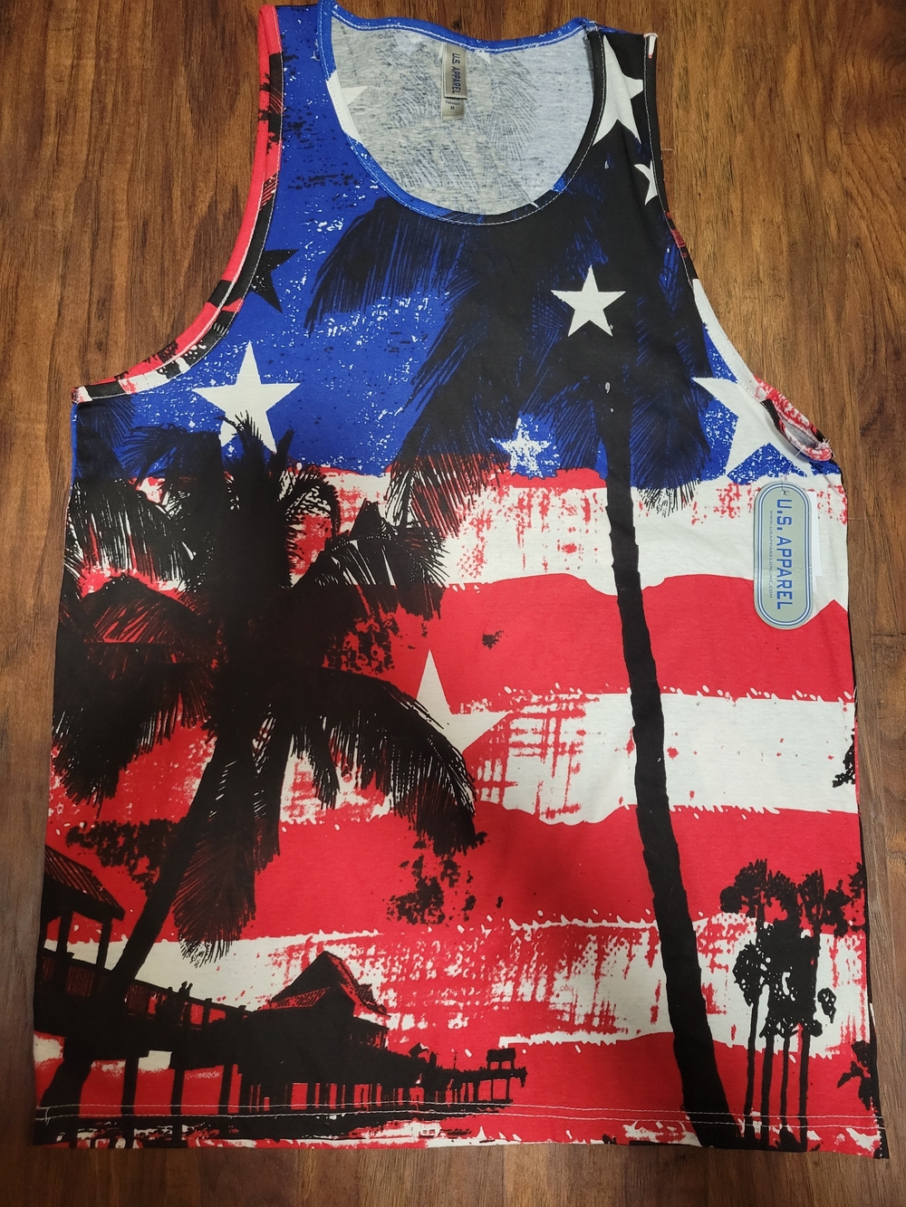 U.S. Apparel Men's Americana Palm Tree Tank Top - Red/Blue